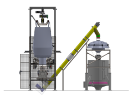 Mechanical conveying system with big bag discharger and screw feeder into deck sieve